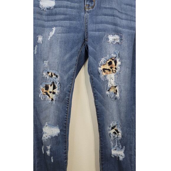 Judy Blue Jeans Womens Size 5/27 Skinny Distressed Cheetah Punk Skater Biker Fun - Picture 2 of 8